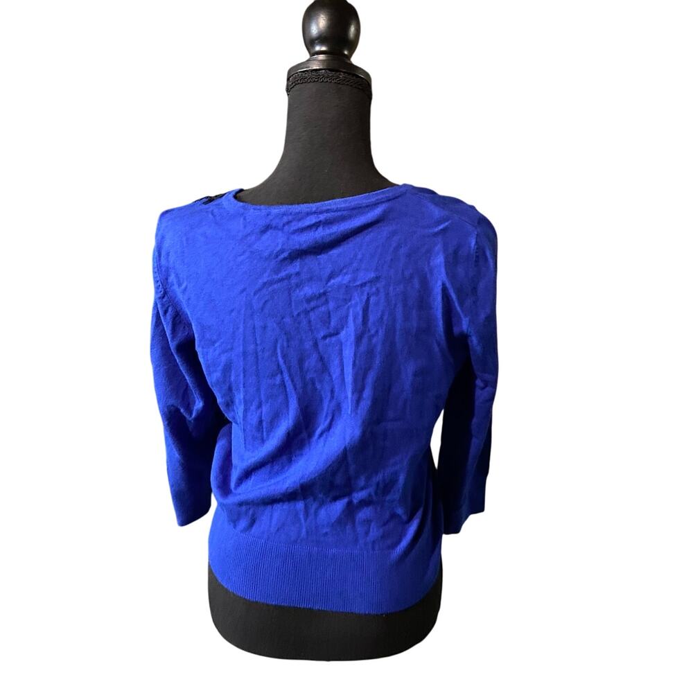 Cable & Gauge Blue Cardigan with Black Ribbon and Beaded Detail, Sz S - Picture 4 of 10